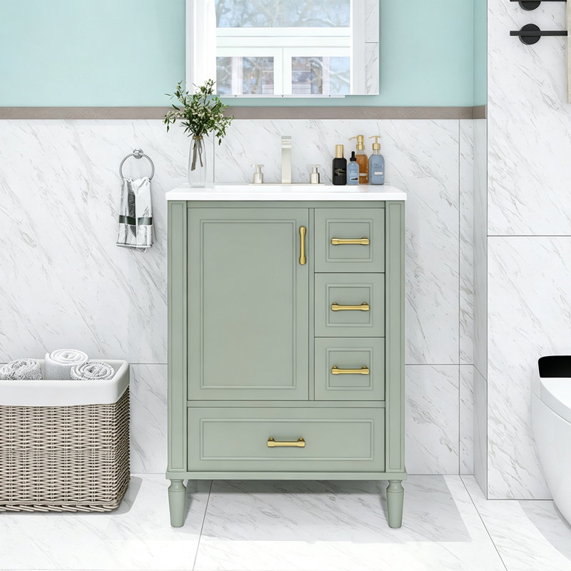 Modern 24" Single Bathroom Vanity With Ceramic Sink, Green