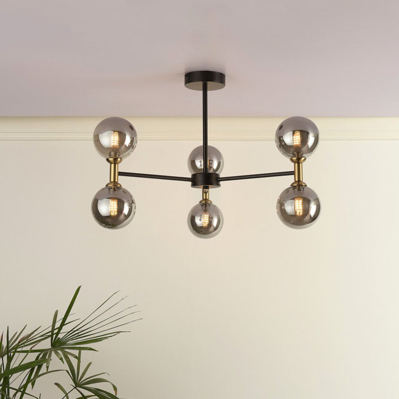 Glass Semi Flush Mount, 6 Lights, 385cm H x 570cm W x 570cm D