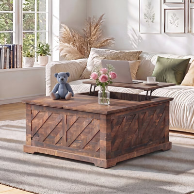 Nilla Wood Storage Coffee Table with Lift Top, 35.5" Convertible Dining Table for Living Room, Modern Center Table with Hidden Storage Compartment, Rising Tabletop for Small Spaces, Apartment & Home Office