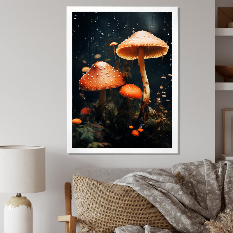 «Orange Forest Mushroom In Magical Forest», reproduction sur toile, H 32 po x l 16 po x P 1 po, Cadre simple blanc
