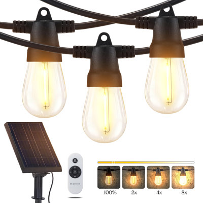 Brightech Ambience Pro Solar - Super Bright 48Ft Remote Control Outdoor String Lights