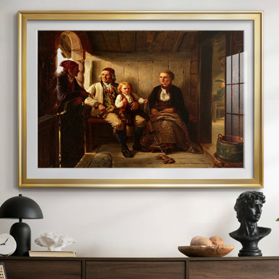 Intérieur d'une cabane norvégienne / Souvenirs de grand-père - Adolph Tid demande - reproduction encadrée avec passe-partout et verre - 1855
