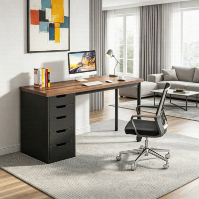 47" Computer Desk With 5 Drawers, Compact Home Office Desk With Storage