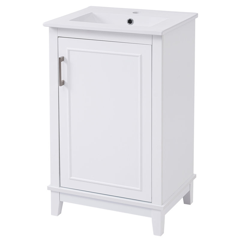 Petit meuble-lavabo moderne de 20 po avec lavabo en céramique et 1 porte à fermeture en douceur, Blanc