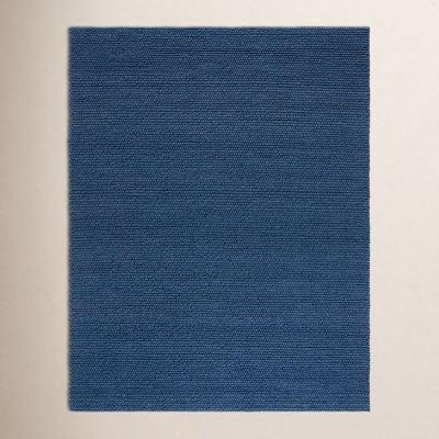 Amira Solid Color Handwoven Wool/Cotton Area Rug in Blue