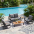 5-piece Outdoor Patio Conversation Set with Cushions, Dark Gray Sofa Seating Group