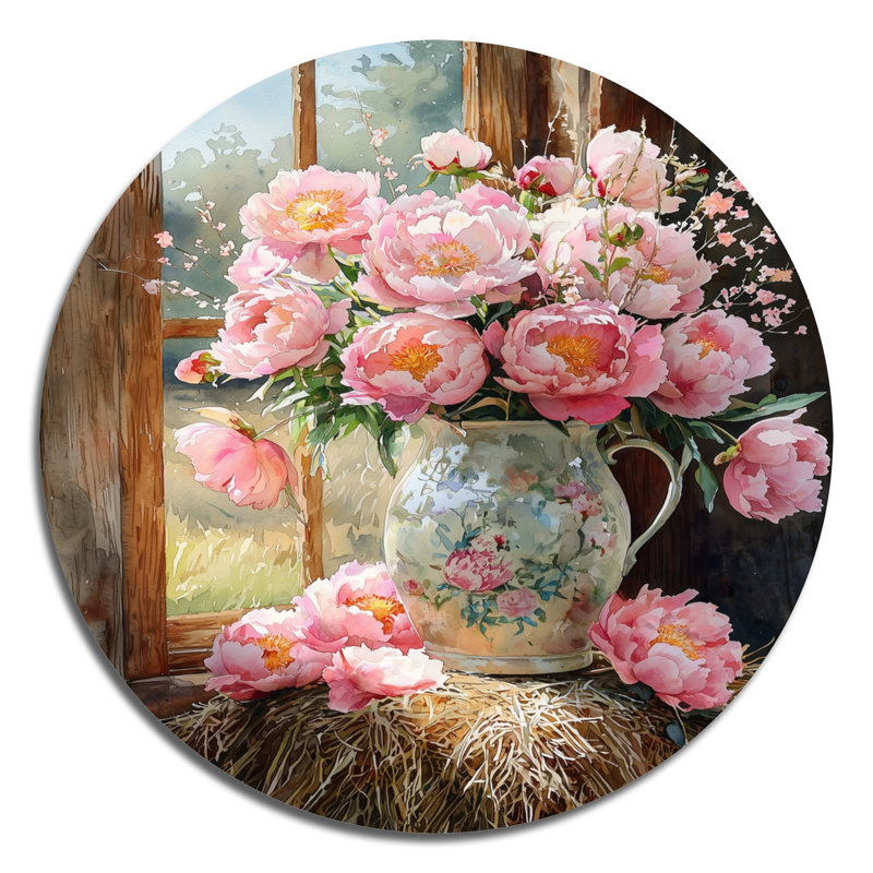 Décoration murale ronde en métal Pesce - Bouquets assortis, H 29 po x l 29 po