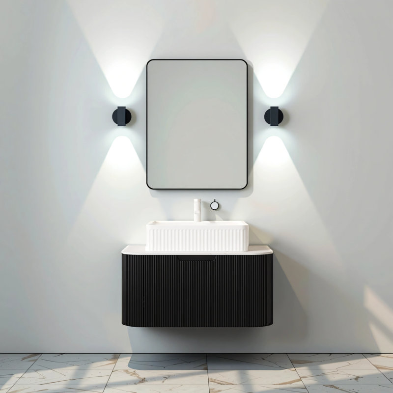 Meuble-lavabo à fixation murale 30 po, Noir, Blanc