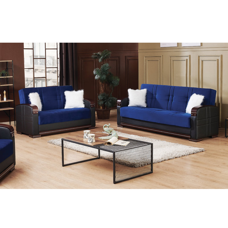Causeuse à accoudoirs ronds 63 po, Chenille bleu