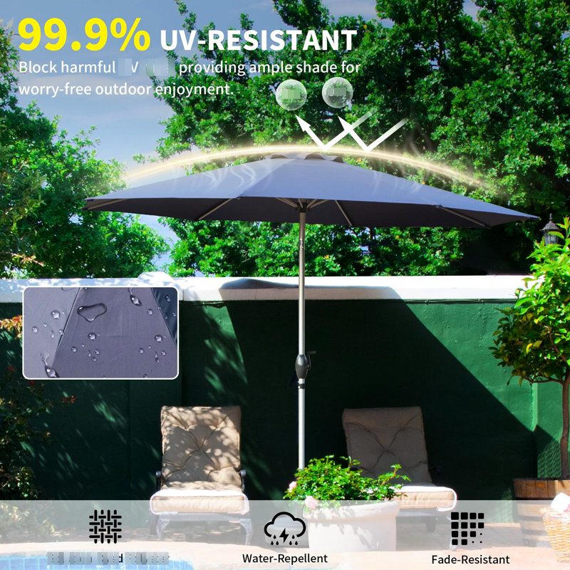 Parasol de jardin 10 pi - Protégé pour la terrasse, le jardin, la piscine, le patio bleu marine, la cour imperméable et nécessitant peu d'entretien
