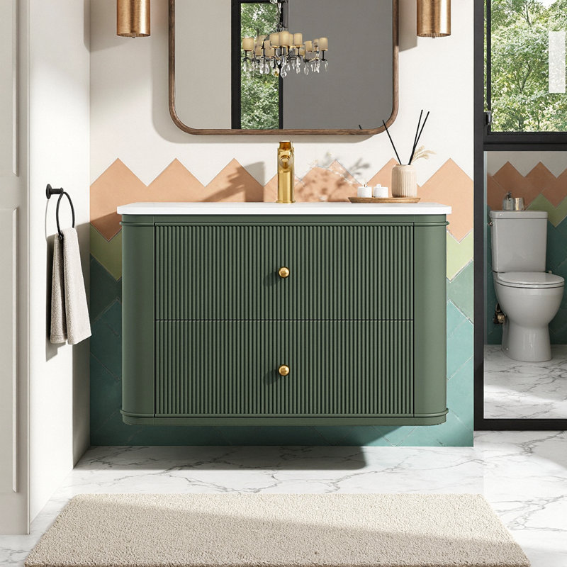 Meuble-lavabo mural flottant avec lavabo et lavabo intégré en acrylique, 30''