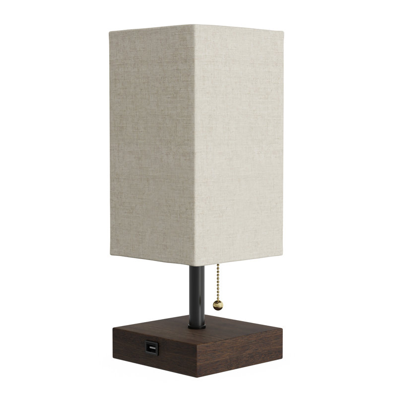 Albaro 14" LED Desk Lamp with USB Charging Port - Small Bedside Table Light for Reading - Bedroom, Living or Dining Room, Dorm Decor (Linen/Brown)