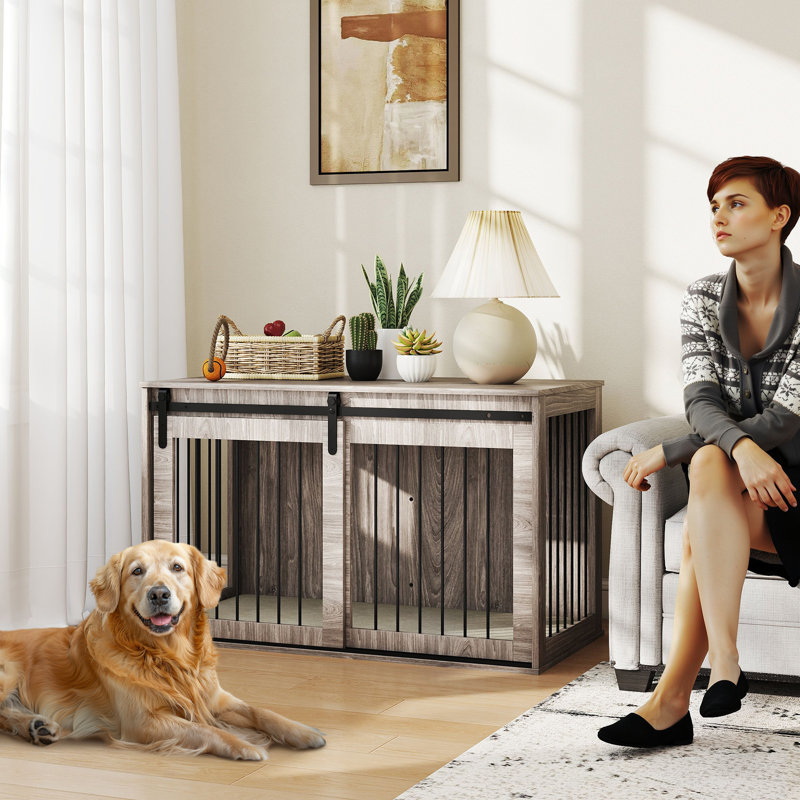 Dog Crate Furniture with Removable Cushion - Walnut Brown