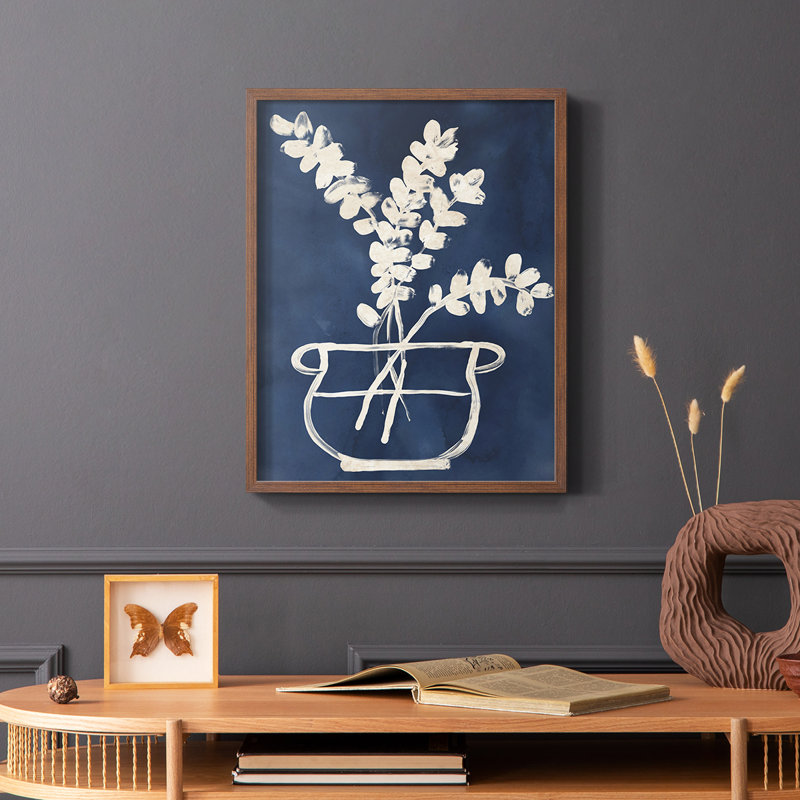 Vessel on Indigo II Framed Print - Solid Wood, Brown, 20" H x 16" W