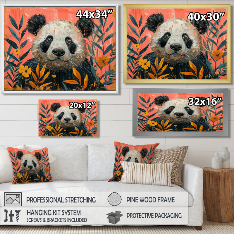 Un panda abstrait dans l'Amazone I - Panda animal, art mural dans le salon, H 34 po x l 44 po