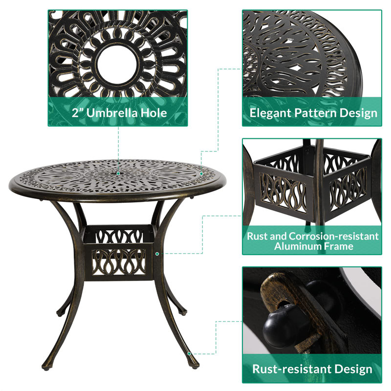 Table de salle à manger ronde en fonte d'aluminium Baze, Noir, noir, noir, noir, 29.5" H x 35.4" W x 35.4" D