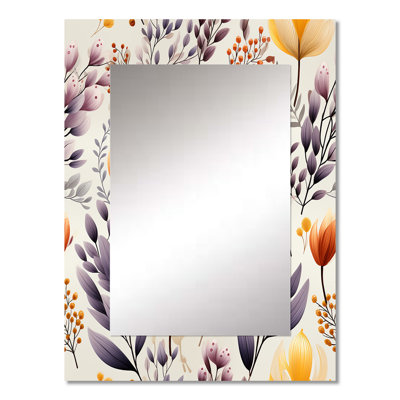 Arayana Purple Antique Floral Garden Meadow - botanical  Decorative Mirror, Boho Large Wall Mirror, Printed Metal Art