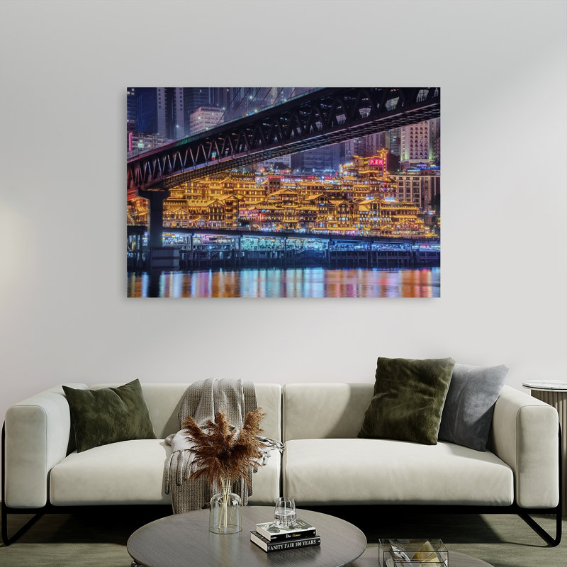 «Chongqing Night River Abstract Contemporary City Architecture», reproduction d'art murale, 40" H x 60" W