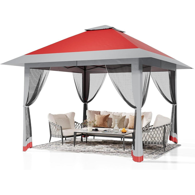 13x13 Pop Up Gazebo Outdoor Canopy Shelter with Mosquito Netting 4 Stanbags Instant Gazebo Tent for Lawn, Garden, Backyard Deck