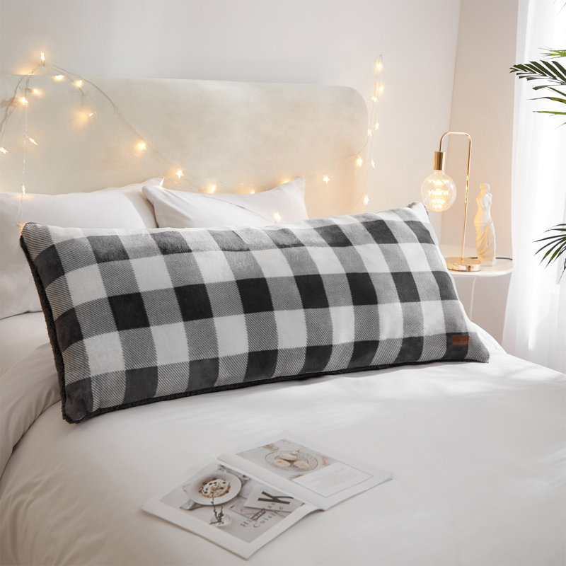 Dearfoams Royal Plush Plaid Full Body Pillow, Gray/White