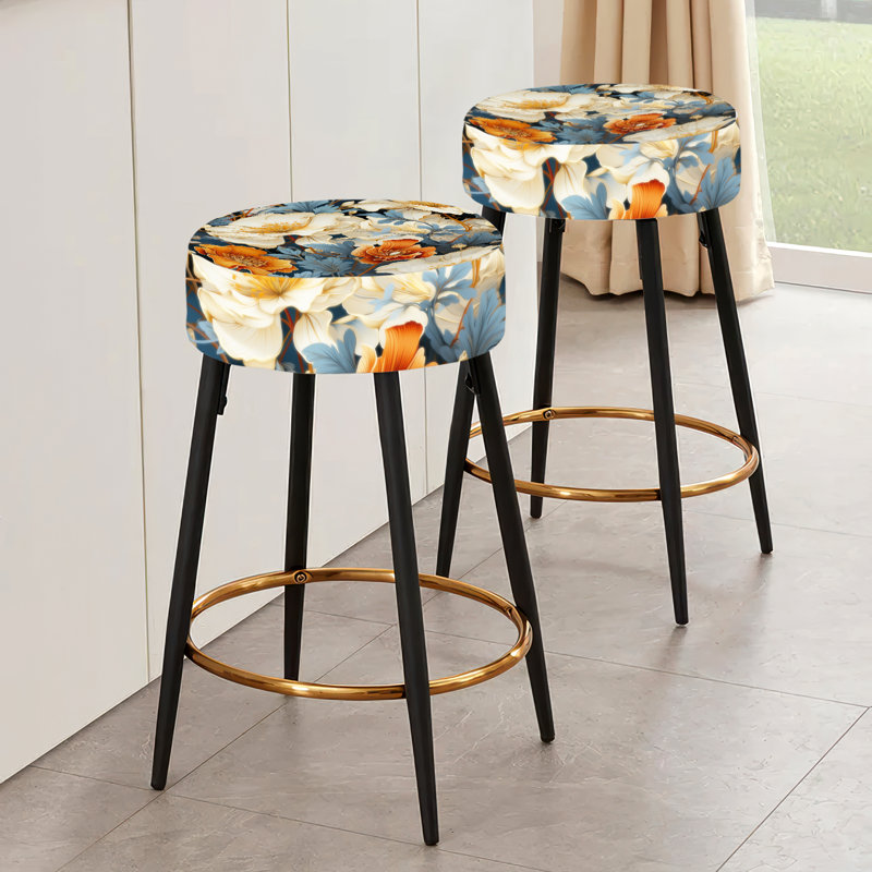 Intricate Beige Floral Harmony - Ensemble de 2 tabourets floraux