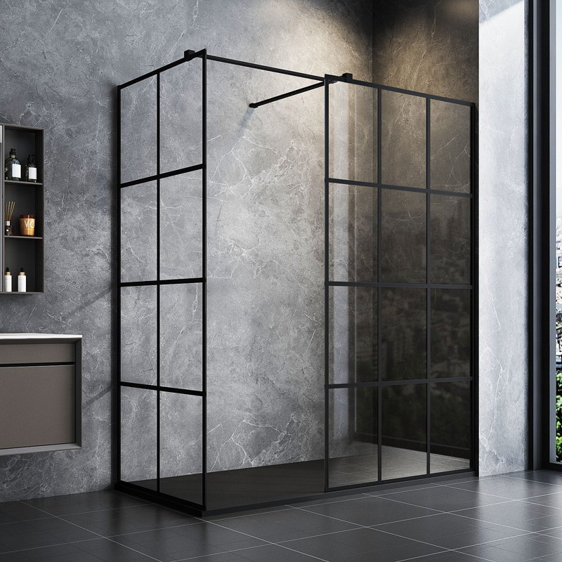 Canice 1000mm W x 1900mm H Walk In Framed Walk In Glass Screens with Pattern Glass