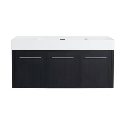 Bathroom Vanity Cabinet 48 Inch Black Chestnut - Wall Mounted With Soft-close Feature And Ample Interior Space Chestnut, Sleek Functional Practical Storage Options
