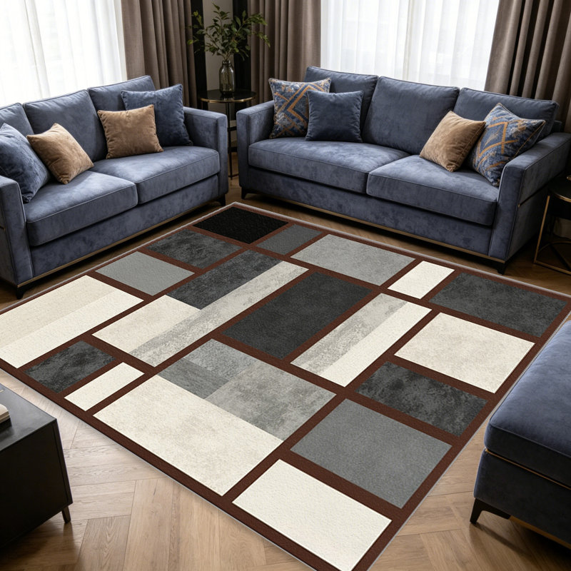 Gray and Beige Geometric Blocks carpet-easy to clean, machine-washable, soft and comfortable; suitable for door mats, kitchens, living rooms, bedrooms, corridors, and laundry areas. Easy to clean, durable carpet for home decoration.