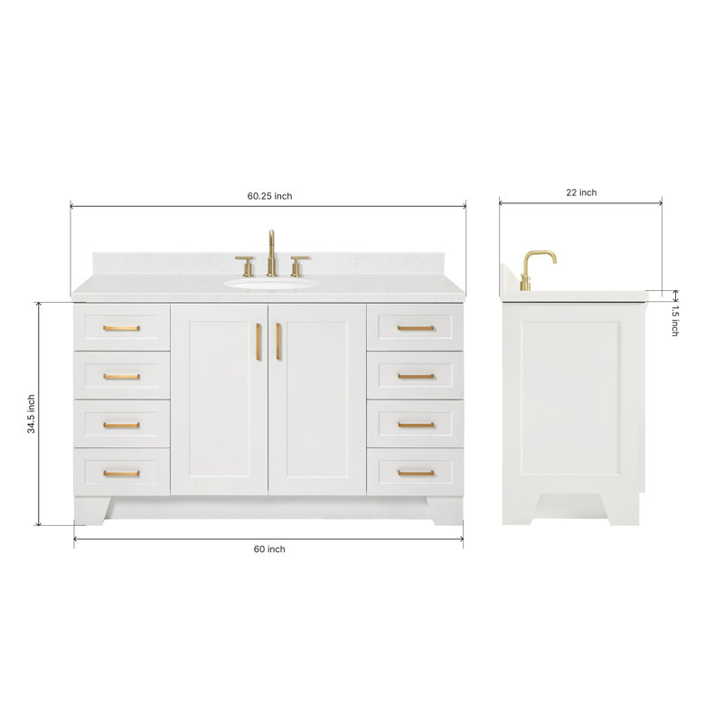 61 IN.  Single Bathroom Vanity, White, Oval, Carrara Quartz