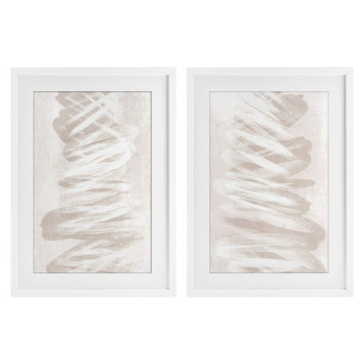 Minimal Beige Waves 2pc Framed Print Under Glass Set, design by Martina Pavlova