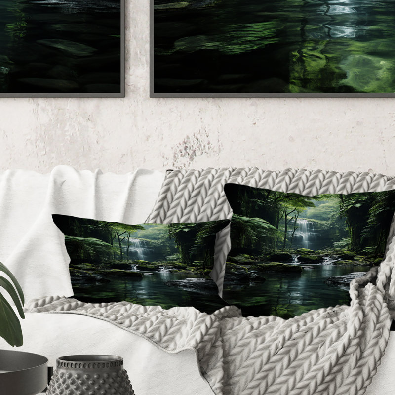Waterfall Hidden Oasis Forest II - Waterfall Printed Throw Pillow