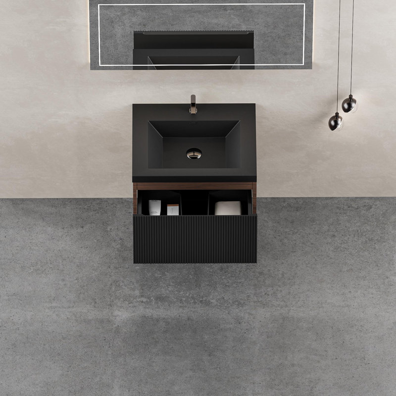 Meuble-lavabo mural avec lavabo à surface solide, Noyer, 24"