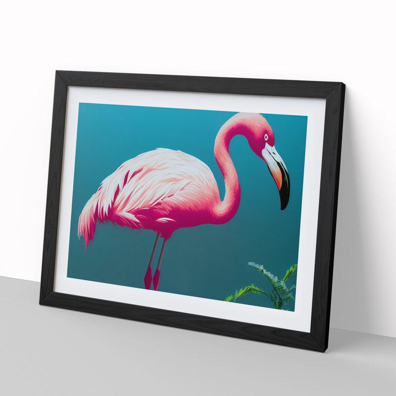 Electrifying Flamingo - Single Picture Frame Painting, Black , 25cm H x 34cm W x 2cm D