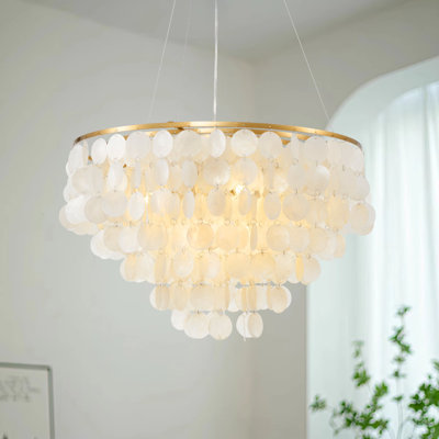 23.6inch Gold Coin-Inspired Shell Height Adjustable Chandelier