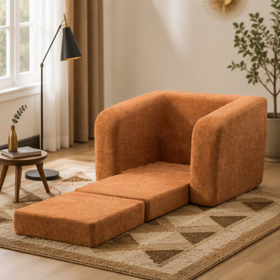 Canapé-lit simple pliable de 40 po avec accoudoirs et dossier, canapé-lit convertible en chenille désossé, avec lit d'appoint et oreiller pour salon, chambre à coucher, dortoir, orange
