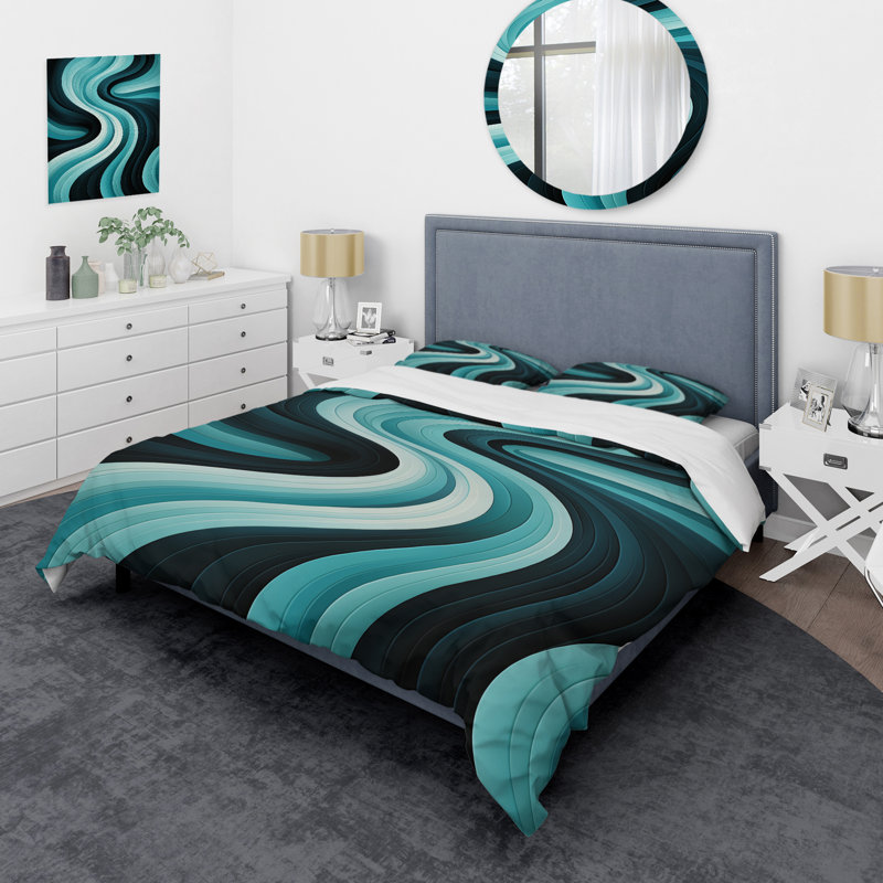 Ensemble de housse de couette en microfibre / polyester turquoise et noir, Housse de couette pour très grand lit et 2 très