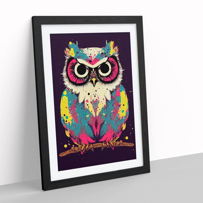 XV1022-4103X Splashed Owl No.2 - Single Picture Frame Painting, 34cm H x 25cm W x 2cm D, Black