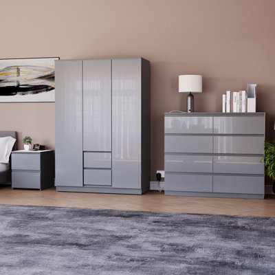 3 Piece Bedroom Set (2 Drawer Bedside Chest, 8 Drawer Chest, 3 Door 2 Drawer Wardrobe), (100% FSC)