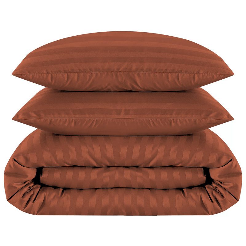 Renze Microfiber 250 TC Reversible Stripe Duvet Cover Set with Pillowcases, Rust, King Duvet Cover + 2 Standard  Pillowcases