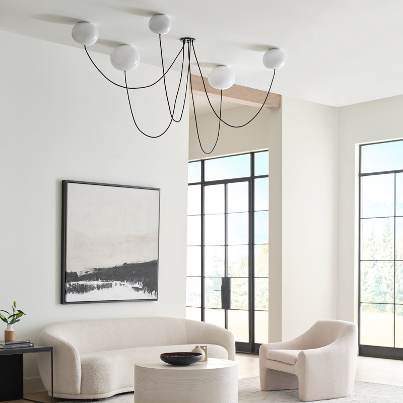 Peter Bristol Helium 5-light extra large LED chandelier in matte black finish with glass shades, 7" H x 27.9" W x 27.9" D