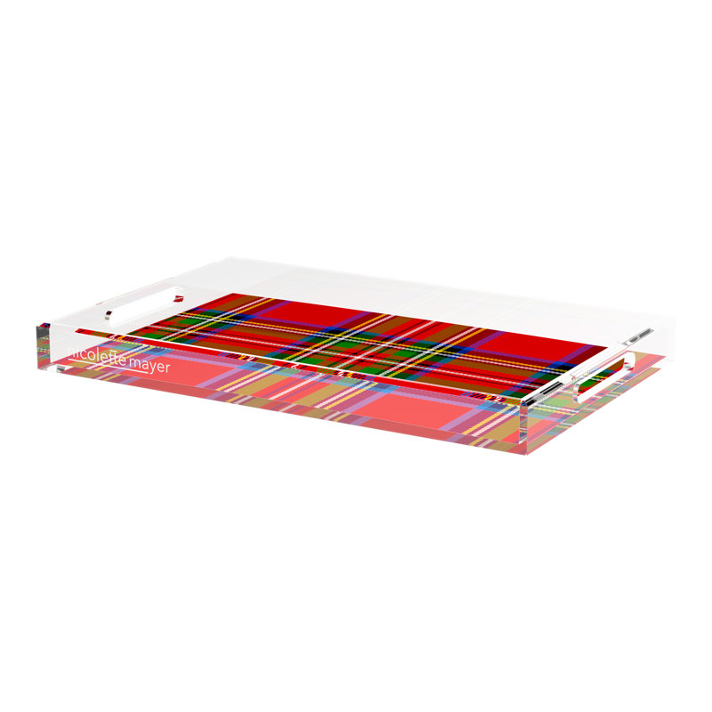 Plateau décoratif rectangulaire en acrylique à motif tartan de Noël, 22.5"W x 14.5"D x 2"H