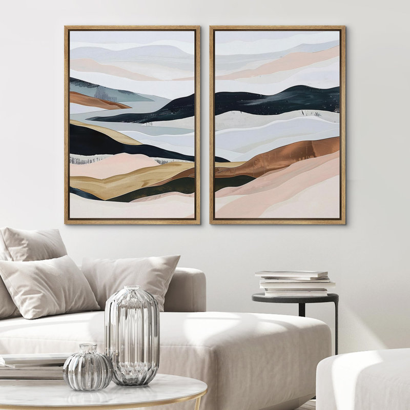 «Serene Mountain Landscape», 2 pièces sur toile, Encadré naturel, H 36 po x l 24 po