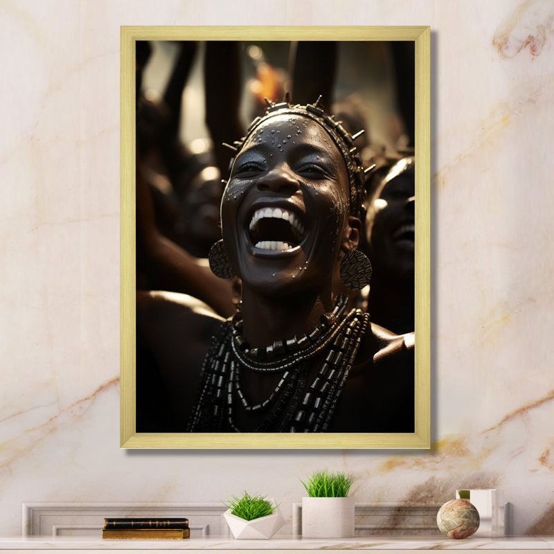 Lera African Tribal Dance I, reproduction d'art sur toile, H 44 po x l 34 po x P 1,5 po, Encadrement doré