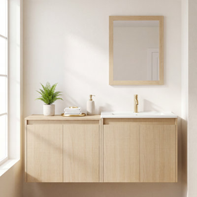 Meuble-lavabo flottant simple 48 po avec lavabo en céramique et conception sans poignée