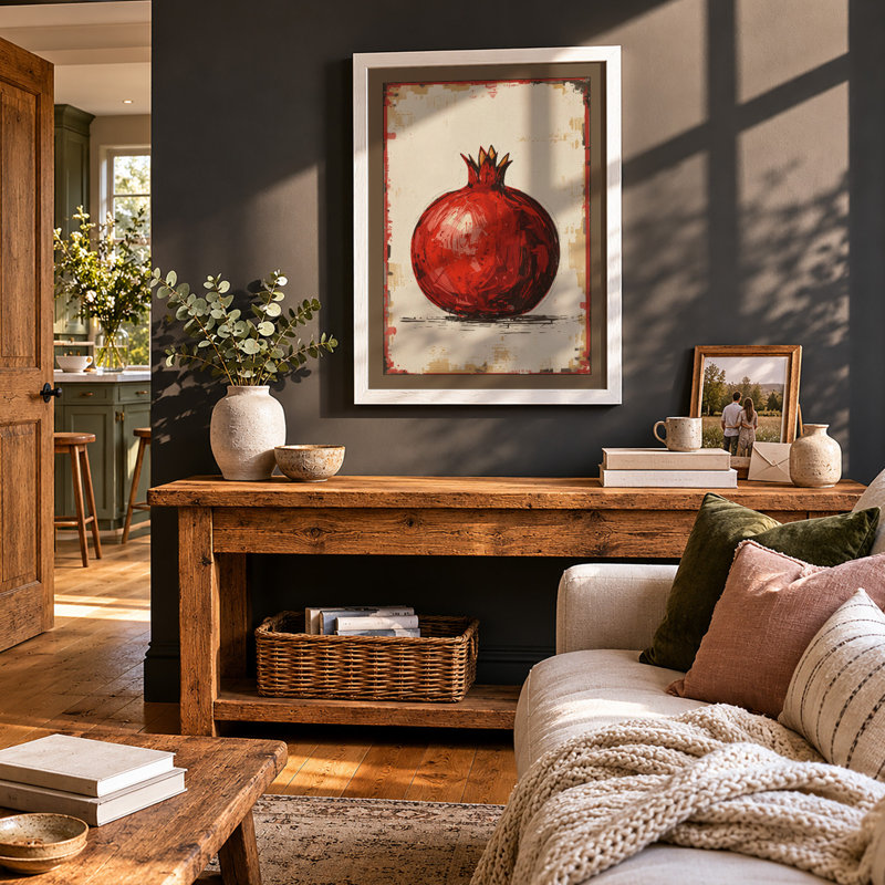 Classical Pomegranate Botanical - Print, A2 - 59.4 x 42.0 cm, Walnut