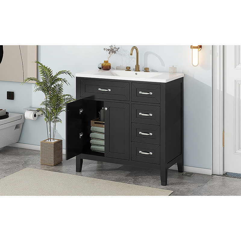 Meuble-lavabo 36 po avec lavabo et meuble-lavabo noir, Noir, Argent