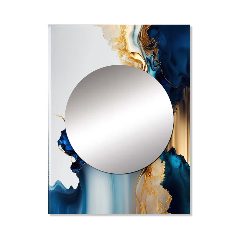 Neko abstrait géode or et bleu marbre I - miroir décoratif en marbre, grand miroir mural moderne, art imprimé en métal