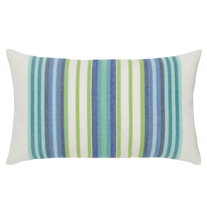Summer Stripe Lumbar Outdoor Rectangular Sunbrella® Pillow Cover & Insert, Aqua/Cobalt/Kiwi