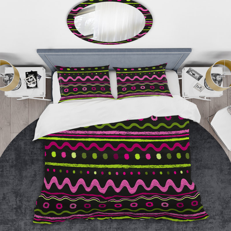 Ensemble de housse de couette en microfibre vert / rose / noir 3 pièces