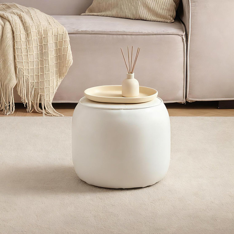 30cm Small Tufted Round Upholstered Ottoman, White